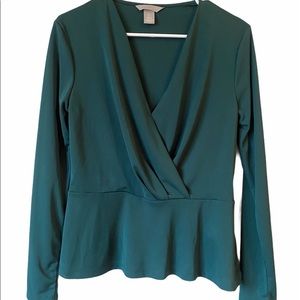 Green peplum long sleeve shirt